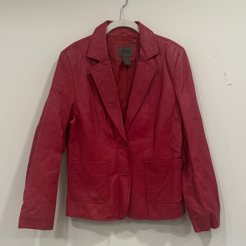 Chic Red Leather Blazer